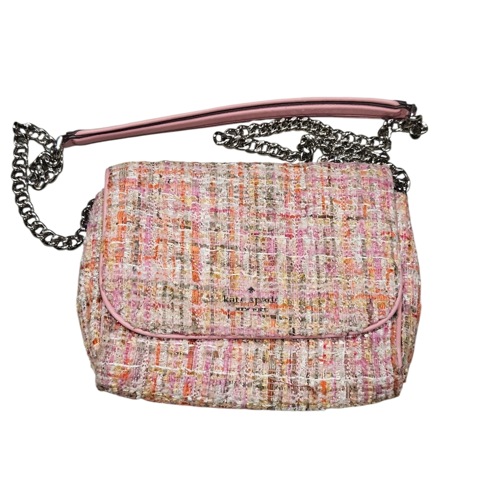 Kate Spade Briar Lane Quilted Tweed Pink Emelyn Crossbody Handbag Tote Purse